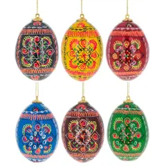 Set of 6 Ukrainian Geometric Wooden Pysanky Easter Eggs Ornaments