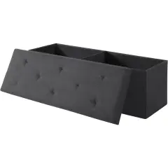 Rectangular Linen Storage Bench Ottoman for Bedroom Living Room and Hallway Organization Black