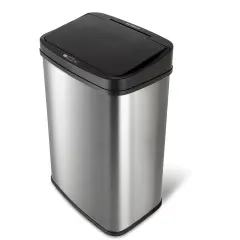 13-Gallon Motion Sensor Trash Can Stainless Steel Kitchen Waste Bin with Odor Seal and Liner Black and Silver