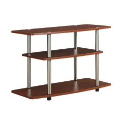 Modern Wood and Metal TV Stand with Open Storage Shelves for Small to Medium TVs Cherry Brown