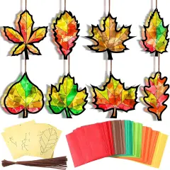32 Pcs Fall Suncatchers Paper Craft Set DIY Maple Leaf Shaped
