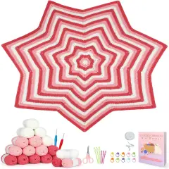 Crochet Granny Square Star Blanket Kits w/Step-by-Step Video Tutorials-Complete Beginner Crocheting Kit for Adults Kids-Easy