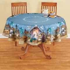 Collections Etc Detailed Holy Night Printed Tablecloth