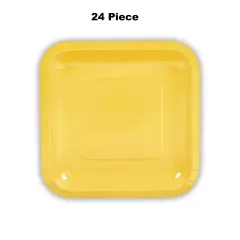 24 Count Yellow Square Paper Dessert Plates Bright Disposable Plates for Party and Event Use 7"