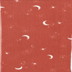 1 Yard Polyester Spandex Yummy Rib Knit Fabric Star Moon Print Soft Stretch 58/60" Width TERRACOTTA