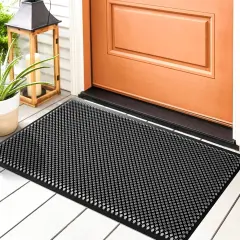 Outdoor Door Mat, 30'' x 17'' Silicone Scraper, Non-Slip Washable Weatherproof Entrance Mat, Low-Profile Shoe Cleaner for Indoor or Outdoor Use, Black