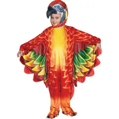 Toddler Red Parrot Printed Costume with Hood Wings Tail and Claw Covers
