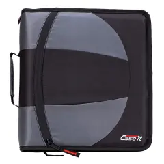 Case&middot;it Dual Ring Zipper Binder, D Ring, 1-1/2 Inches, Jet Black