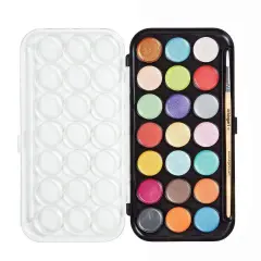 KINGART&reg; Watercolor Pan Set, Pearlescent Colors, 21 Unique Shades & Paint Brush