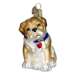 Old World Christmas 5.5 Inch Bull Pup Christmas Tree Ornament , Dog Ornament Best Friend Multicolored