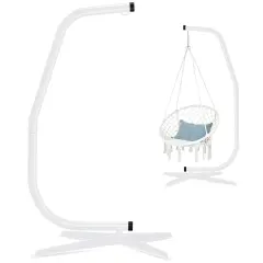 Best Choice Products Metal Hanging Hammock C-Stand for Chair/ Weather-Resistant Finish, Offset Base - Stand Only White