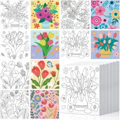 6 Pcs Pre Drawn Canvas Paint Kit - 6 Inch (Floral Style)