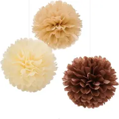 Tissue Pom Poms Tissue Paper Flowers Tissue Fluff Balls Party Decorations 12-Inch Pack of 12 (Brown, Khaki, Ivory)