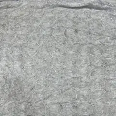 1 Yard 3D Rose Design Satin Rosette Ribbon Fabric 54" Width White