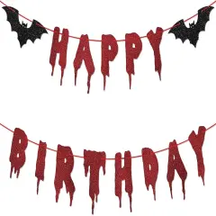Red Glittery Happy Birthday Halloween Banner