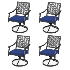 Costway 4 PCS Outdoor Swivel Chairs Patio Dining Chairs with Padded Cushions High Back Beige/Navy