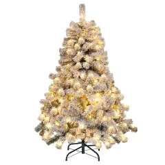 Costway 4.5ft Pre-Lit Premium Snow Flocked Hinged Artificial Christmas Tree w/150 Lights