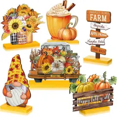 6 Pcs Fall Wooden Tabletop Decor - (Novel,Orange)