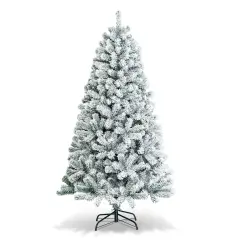 Costway 6/7.5/9 ft Snow Flocked Hinged Artificial Christmas Tree Unlit Metal