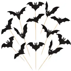 24 PCS Black Glitter Bat Cupcake Toppers