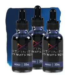Artfinity Liquid Watercolor Paint 30 ml Bottle - 3 Pack, Indigo - Vibrant Dye-Based Liquid Watercolor w/ Glass Pipette, Fast-Drying, Fine Art Paint for Calligraphy, Airbrushing & Traditional Art