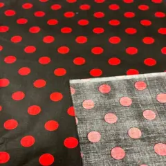 1 Yard Poly Cotton Fabric 1" Polka Dot Print, 58" Wide Durable Material for Apparel & Crafts Black/Red