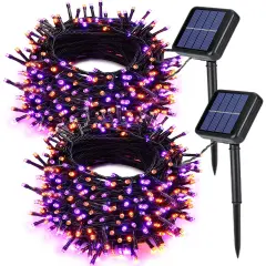 Joomer 2 Pack Orange Purple Halloween Solar String Lights Total 144 FT 400 LED 8 Modes Waterproof Solar Halloween Lights Outdoor for Halloween Decorations