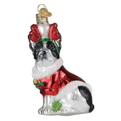 Old World Christmas 4.0 Inch Holiday French Bulldog Christmas Tree Ornament , Christmas Decor Best Friend Companionship Multicolored