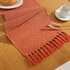 Rustic Fall Table Runner with Tassels - Orange