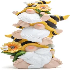Summer Bee Gnome Decorations Indoor Home Table Decor Cute Stacked Bee Gnome Figurines Gifts -Swedish Dwarf Elf Figurines Summer Garden Honey Bees Gnomes Decorations