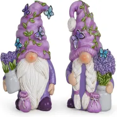 2PCS Lavender Dream Gnome Set - Purple Fragrance Wonderland Journey Spring Swedish Tomte Elf Dwarf Figurines Summer Gnome Indoor Home Decor Gift