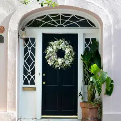 Lambs Ear Wreaths for Front Door Year Round, 20 Inch Green Artificial Wreath for Spring Summer Farmhouse Porch Indoor Outdoor Decor