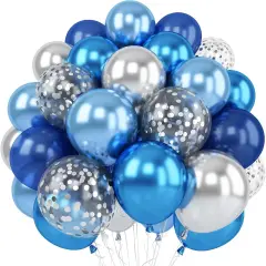 Blue Silver Balloons Set, 12 Inch Blue and Silver Balloons Dark Blue Party Balloons Metallic Blue Silver Latex Balloons