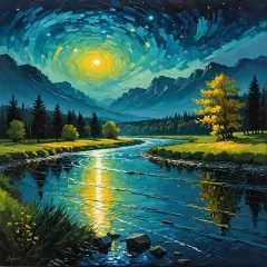 Mountain Tree Oil Painting Kit Adults' Paint-By-Number Kits,16x20 Inch