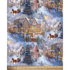 Christmas Shopping in Town Cotton Print Fabric | By the Yard | Sewing and Crafting | 44 inches wide