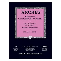 Arches Watercolor Paper 140 lb. Hot Press 12 Sheet Pad 9x12"