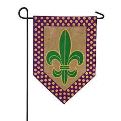 Mardi Gras Fleur de Lis Garden Flag 2 Sided Burlap
