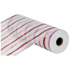 10" Poly Faux Jute Metallic Mesh Ribbon: White/Pink/Red (10 Yards)