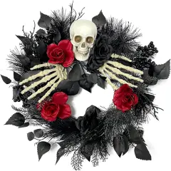 Halloween Skull Wreath with Hands 16 Inch