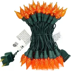 70 LED C5 Diamond-Cut Glass Bulbs, Orange Halloween Lights Outdoor