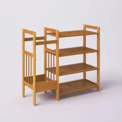 Brown Wicker Freestanding Shoe Rack with 4 Shelves and Umbrella Holder