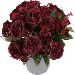 Artificial Peonies Silk Flowers, Burgundy Faux Peony Bouquet 4 Bundles Florals