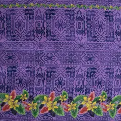 1 Yard Tropical Flowers And Leaves Double Border Peachskin Polyester Fabric For Sewing Apparel And Craft Projects 44/45 Inches Width Purple