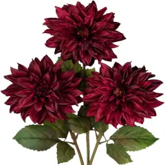 3Pcs Dark Red Artificial Dahlia Flowers with Long Stem - 28"