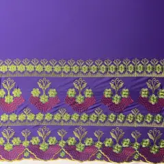 1 Yard Hibiscus Double Border Embroidered Fabric, 100% Polyester, 56 Inches Width