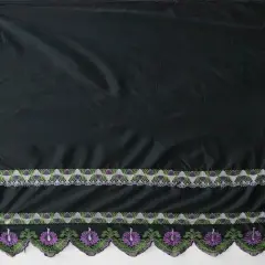 1 Yard Single Anthurium Embroidered Border Polyester Fabric, 56 Inches Width Purple