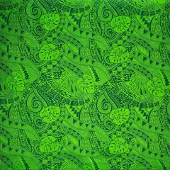 1 Yard Traditional Polynesian Tapa Fabric with Monstera Leaves Design, 100% Polyester 45 inches Width Green/Dark Gree