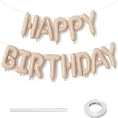 Nude Happy Birthday Balloon Banner Beige