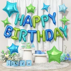 Happy Birthday Balloon Banner Blue Green