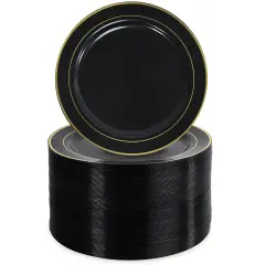 Lot45 Black and Gold Plastic Plates 7.5 Inch - Black Plastic Plates Bulk 100pk